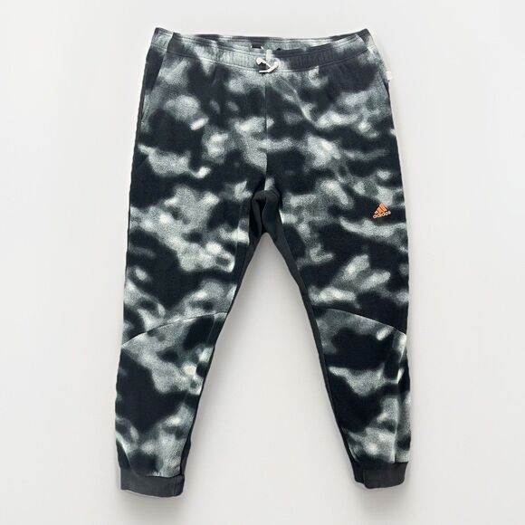 Adidas Polar Fleece Nature Print Pants 2XL XXL Sweat Pants Camouflage Black Gray - Picture 1 of 9